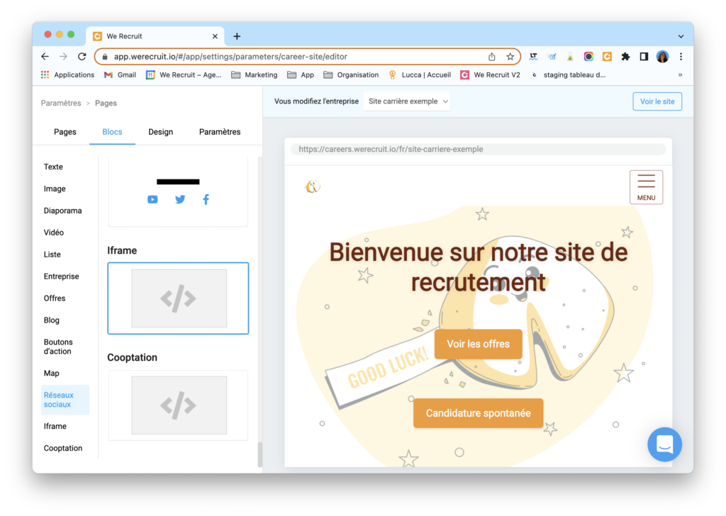 Iframe site carrière We Recruit